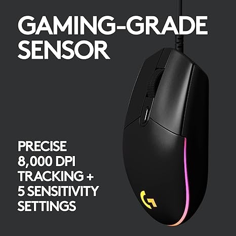 Logitech G203 Wired Gaming Mouse, 8,000 DPI, Rainbow Optical Effect LIGHTSYNC RGB - Image 3